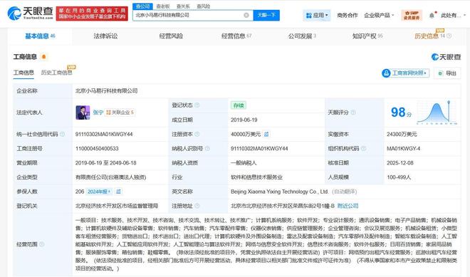 小馬智行旗下科技公司完成增資，注冊資本躍升至4億美元，加速智能駕駛技術布局